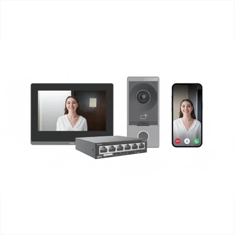 (UN-KIT201SPOE)VIDEOPHONE UNIVIEW IP VILLA KIT: 201S+372S+NSW2020 SDCARD+SWITCH POE: